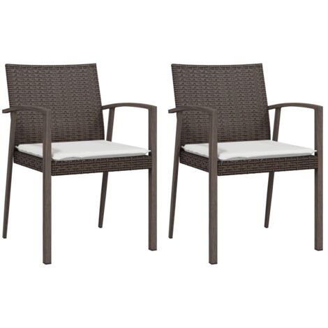Gartenstühle mit Kissen 2 Stk. Braun 56,5x57x83 cm Poly Rattan