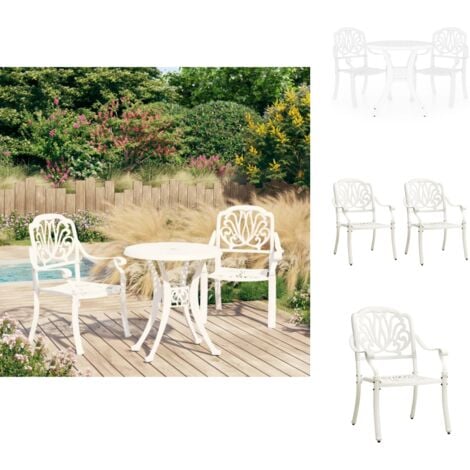 GartenmöbelSets Living 3tlg. BistroSet Aluminiumguss Weiß
