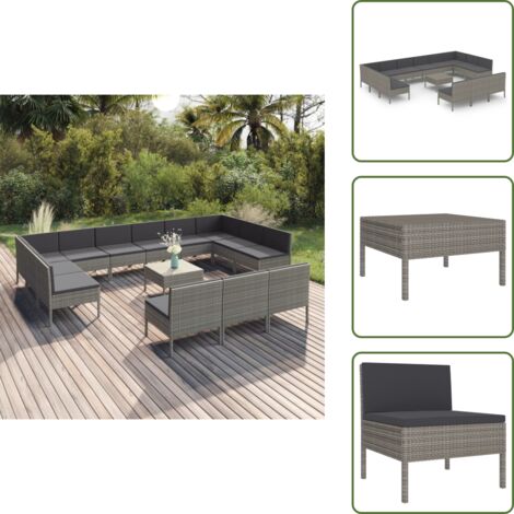 Set Lounge Da Giardino 2 Pezzi In Rattan Grigio Con Cuscini, Divano Angolare E Poggiapiedi - 5