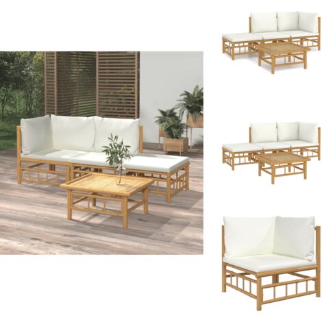 4tlg. GartenLoungeSet mit Cremeweißen Kissen Bambus Bambus Möbel