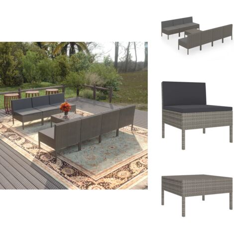 Set Lounge Da Giardino 2 Pezzi In Rattan Grigio Con Cuscini, Divano Angolare E Poggiapiedi - 3