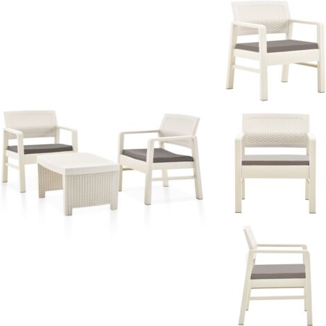 3tlg. GartenLoungeSet Kunststoff Weiß Gartenmöbel Set Esstisch