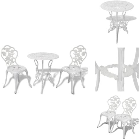 GartenmöbelSets Living 3tlg. BistroSet Aluminiumguss Weiß