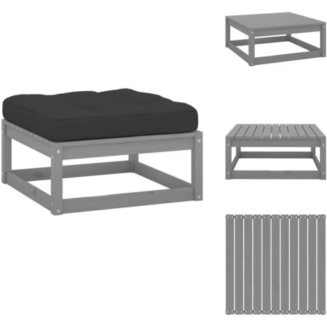 GartenFußhocker mit Grauen Kissen Massivholz Kiefer Gartenfusshocker