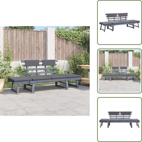 Gartenbank mit Auflagen 2in1 190 cm Grau Massivholz Akazie