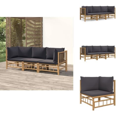 3tlg. GartenLoungeSet mit Dunkelgrauen Kissen Bambus Bambus Möbel