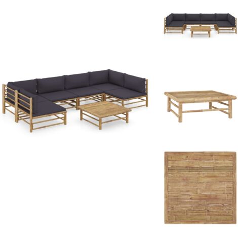 7tlg. GartenLoungeSet mit Dunkelgrauen Kissen Bambus Bambus Lounge