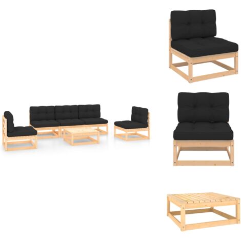 6tlg. GartenLoungeSet mit Kissen Massivholz Kiefer Garten Lounge