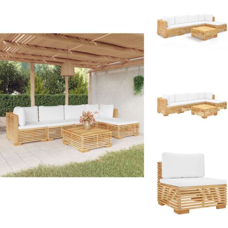 6tlg. GartenLoungeSet mit Kissen Massivholz Teak Garten Lounge Set