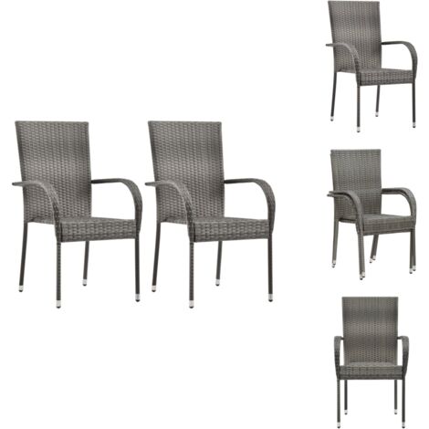 Gartenstühle Stapelbar 2 Stk. Grau Poly Rattan Gartensaison