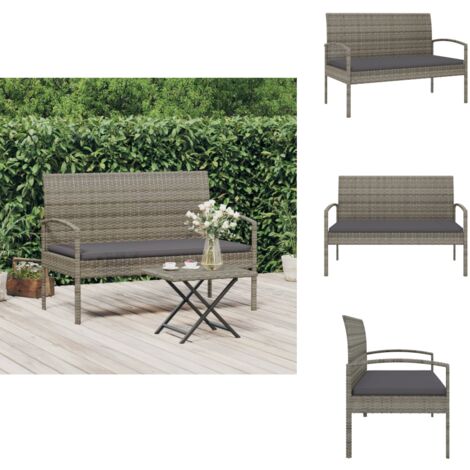 Gartenbank mit Kissen Grau 105 cm Poly Rattan Gartenbank Outdoor