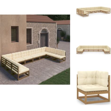 10tlg. GartenLoungeSet mit Kissen Honigbraun Massivholz