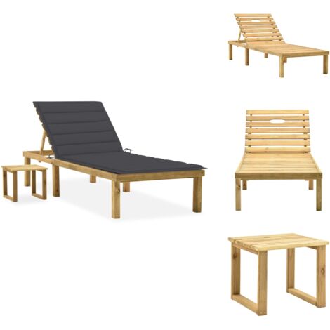 GartenSonnenliege mit Tisch und Auflage Kiefer Imprägniert