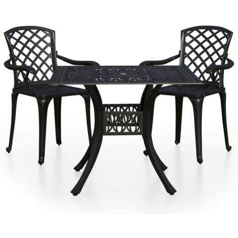 GartenmöbelSets Living 3tlg. BistroSet Aluminiumguss Schwarz