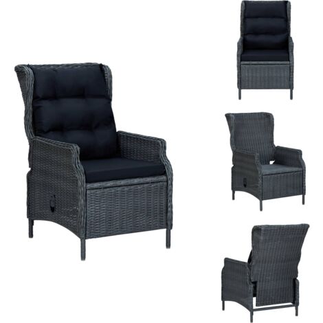 Verstellbarer Gartensessel mit Auflagen Poly Rattan Dunkelgrau