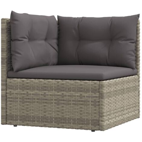 GartenEcksofa mit Kissen Grau Poly Rattan Eckcouch