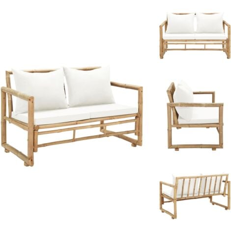 2Sitzer Gartensofa mit Polstern Bambus Bambusgartenbank