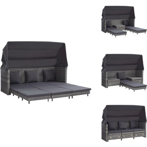 Ausziehbares 3SitzerSchlafsofa mit Dach Poly Rattan Grau