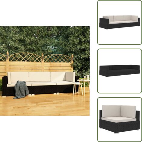 3tlg. GartenSofagarnitur mit Auflagen Poly Rattan Schwarz