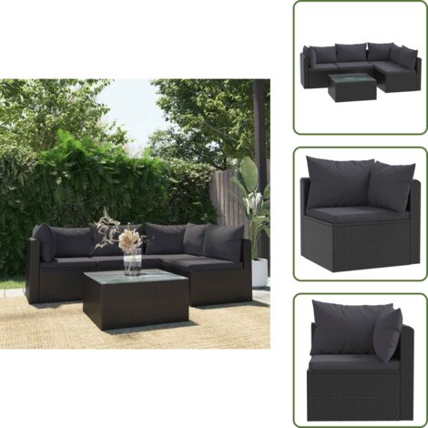 Set Lounge Da Giardino 2 Pezzi In Rattan Grigio Con Cuscini, Divano Angolare E Poggiapiedi - 6