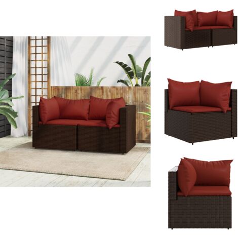 GartenEcksofas mit Kissen 2 Stk. Braun Poly Rattan