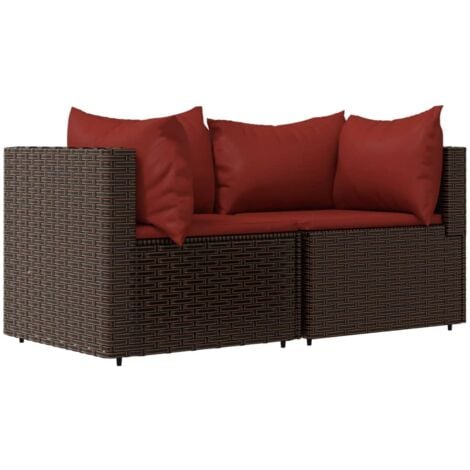 GartenEcksofas mit Kissen 2 Stk. Braun Poly Rattan