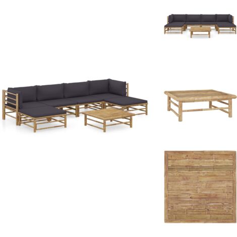 7tlg. GartenLoungeSet mit Dunkelgrauen Kissen Bambus Bambus Lounge
