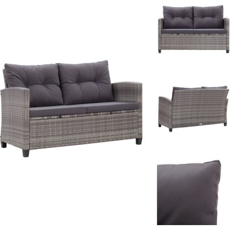 2SitzerGartensofa mit Kissen Grau 124 cm Poly Rattan Gartensofa