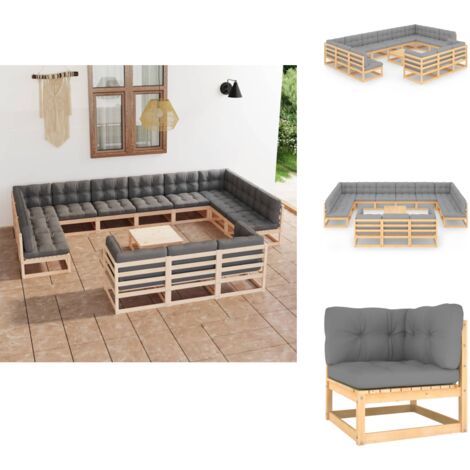 14tlg. GartenLoungeSet mit Kissen Massivholz Kiefer Garten Lounge