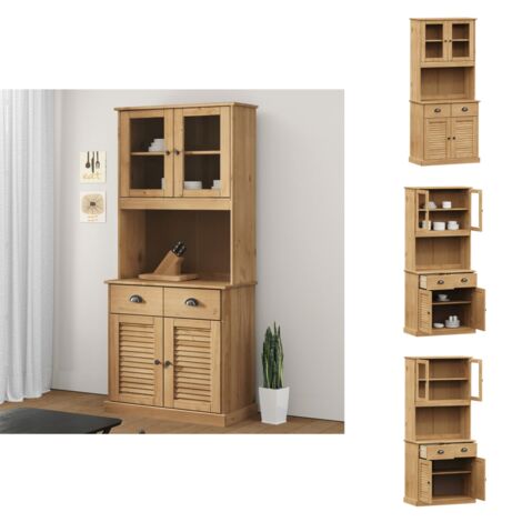 Küchenbuffet Aus Massivholz - Hochschrank Mit Glasfront In 175cm Höhe