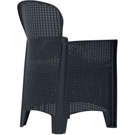 3tlg. BistroSet Kunststoff Anthrazit RattanOptik Outdoor Möbel