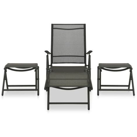 3tlg. GartenLoungeSet Textilene und Aluminium Schwarz Gartensofa