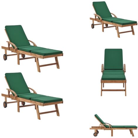 Sonnenliegen mit Auflagen 2 Stk. Massivholz Teak Grün Teakholzmöbel