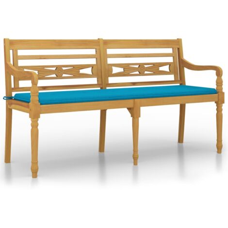 Gartenbänke Living BataviaBank mit Blauem Kissen 150 cm Massivholz Teak