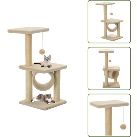Katzen-Kratzbaum Sisal 65 cm Beige - Katzen Kratzbaum - Sisalkratzbaum -  Katzenmbel - Katzenspielplatz - Kratzpost Sisal