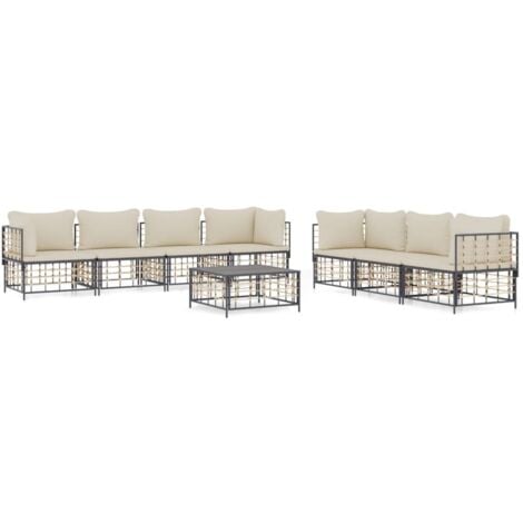 8tlg. GartenLoungeSet mit Kissen Anthrazit Poly Rattan