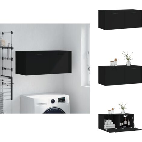 Annlera Wandschrank Schwarz 100x36,5x35 Cm - 2 Schubladen, Holzwerkstoff, Für Bad & Wohnzimmer