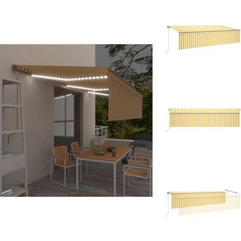 Markise Automatisch mit Rollo LED Windsensor 6x3m Gelb Weiß Outdoor