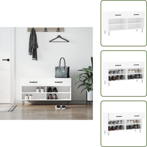 Schuhbank Weiß 102x35x55 cm Holzwerkstoff - Schuhschrank - Schuhbank - Garderobe - Einbauschrank - Stauraum (1/5)