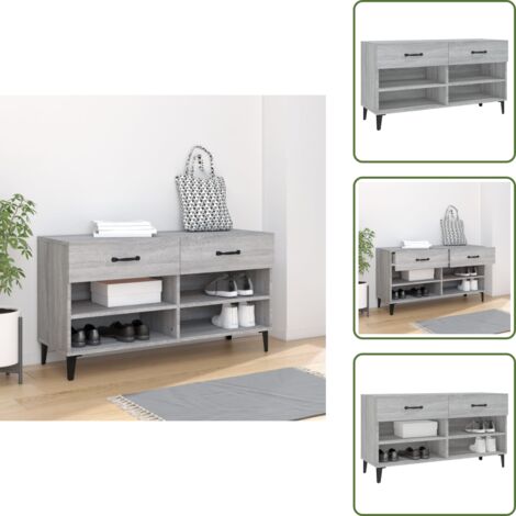 Schuhschrank Grau Sonoma 102x35x55 cm Holzwerkstoff - Schuhschrank - Schrank - Garderobe - Holzwerkstoffmöbel - Wohnzimmer Deko (1/5)