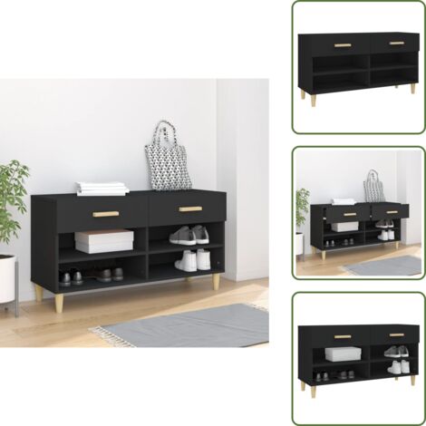 Schuhschrank Schwarz 102x35x55 cm Holzwerkstoff - Schuhschrank - Schrank - Garderobe - Aufbewahrung - Organisation (1/5)