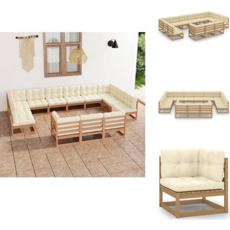 13tlg. GartenLoungeSet mit Kissen Honigbraun Massivholz Garten