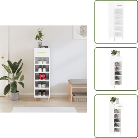 Schuhschrank Hochglanz-Weiß 30x35x105 cm Holzwerkstoff - Schuhschrank - Holzwerkstoffmöbel - Garderobe - Einbauschrank - Weißer Schuhschrank (1/5)