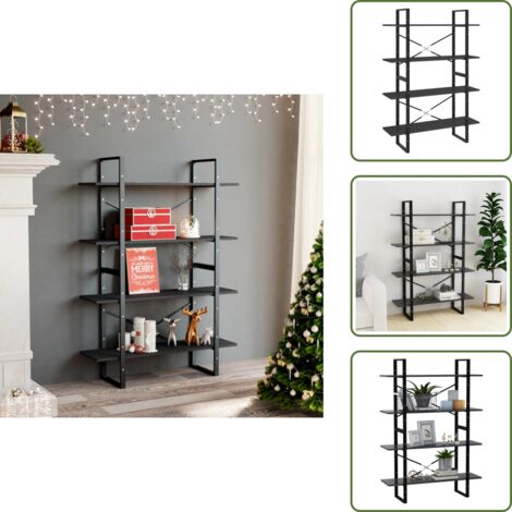 Bücherregal 4 Fächer Grau 100x30x140 cm Holzwerkstoff - Industrielles Design - Bücherregal - Holzwerkstoff Regal - Graues Regal - Aufbewahrungslösung (1/5)