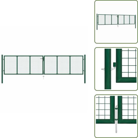 Doppelstabmatten-Doppeltor Stahl 390x100 cm Grün - Doppelstabmattenzaun - Gartentor - Zaun - Metalltor - Sicherheitstor
