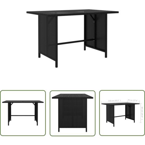 The Living Store GartenEsstisch Schwarz 110x70x65 cm Poly Rattan