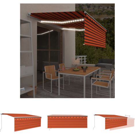 Markise mit Rollladen - vidaXL Markise Manuell Einziehbar mit Rollo & LED 4x3 m Orange & Braun - Markise für Außenbereich (1/5)