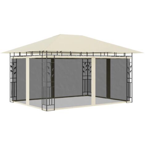 Pavillon mit & LEDLichterkette 4x3x2,73m Cremeweiß