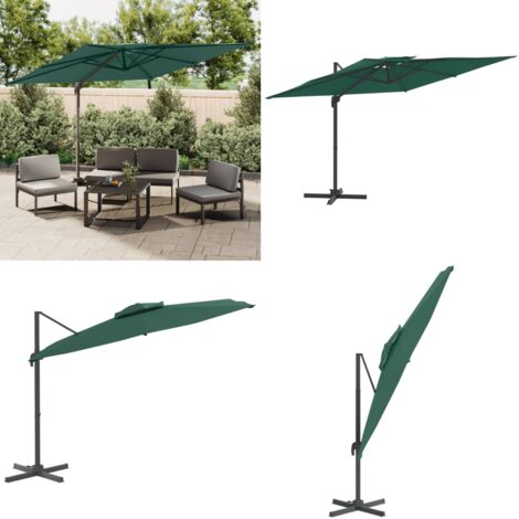 Ampelschirm mit Doppeldach Grün 300x300 cm Ampelschirm mit Doppeldach