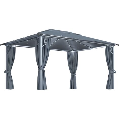 Pavillon mit Vorhängen & LEDLichterkette 4x3 m Anthrazit Alu